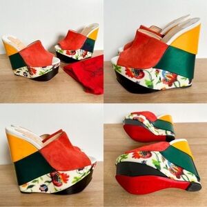 Christian Louboutin Women's Sz 35.5 US 5.5 Carnababe 150 Colorblock Wedge Mules
